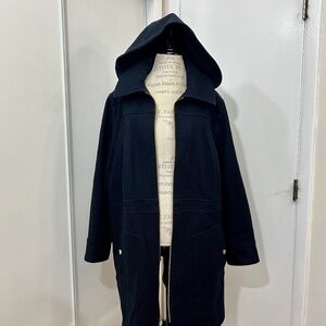 MICHAEL KORS Zip-Up Removable Hood Wool Coat Women Deep Black Lined Goldcolor 1X